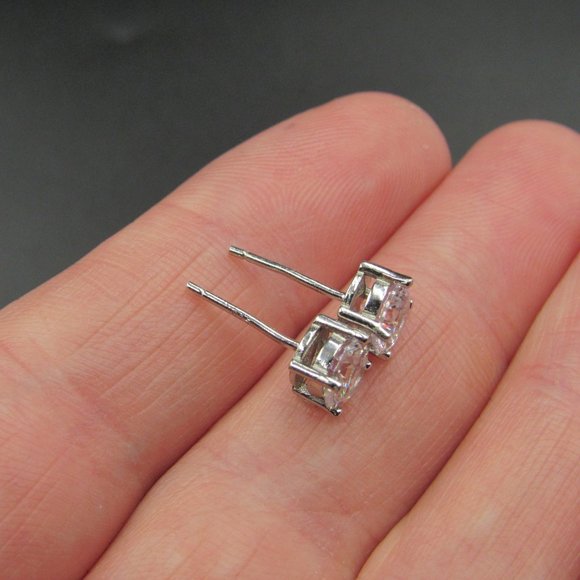 Sterling Silver Plain Round CZ Earrings - Picture 3 of 6